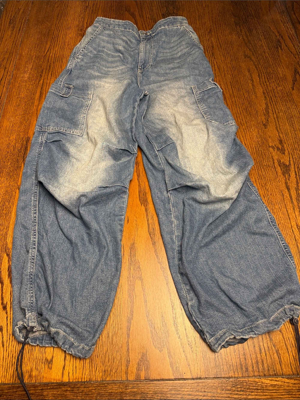 H&M Divided Barrel Cargo Jeans Baggy Adjust Toggle Hem Denim